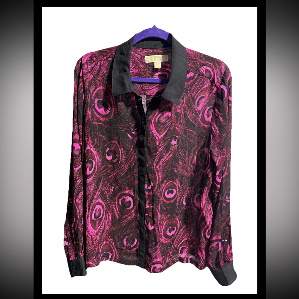 MICHAEL KORS Women Size 14 Multicolor Collared Button Up Shirt O-6